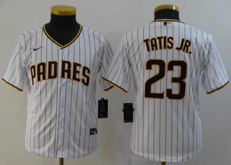 Youth San Diego Padres #23 Tatis jr White stripe Game 2021 Nike MLB Jersey->youth mlb jersey->Youth Jersey